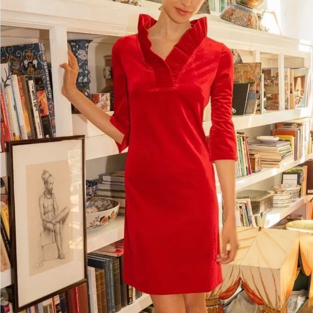 **BEST SELLER** Gretchen Scott Designs Red Velvet Ruffleneck Dress